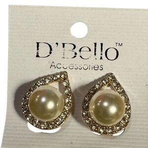 D’Bello Gold and Cream Teardrop Imitation Pearl Clip Earrings